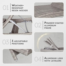 Lexicon Wicker Outdoor Lounge Chairs Set of 2 - Outdoor Lounger, Aluminium Frame, 3 Position Adjustable Backrest Patio Chaise Lounger for Garden, Backyard, Patio Poolside Lawn, Gray