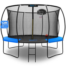 SereneLife 12ft Kids Trampoline with Net & Basketball Hoop Blue