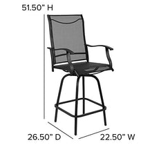 Flash Furniture Valerie All-Weather Swivel Patio Barstools with Footrest and Armrests, Modern Sling Outdoor Bar Height Stools, Set of 2, Black