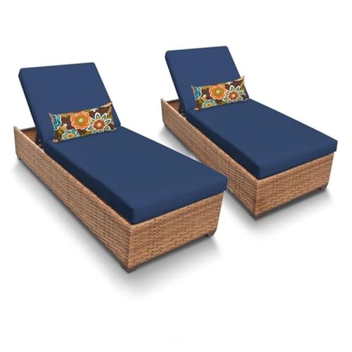 Afuera Living Contemporary Wicker Patio Chaise Lounge Set of 2 Blue