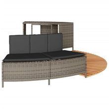 KGFHERENB Hot Tub Surround Gray Poly Rattan Spa Steps and Bench Set, Outdoor Wicker Spa Surround Kit with Solid Acacia Wood Steps, Cushioned Bench, and Storage Rack