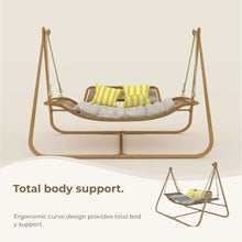 JESE Hammock Swing Chair with Stand & Cushion – Anti-Rust Wood-Colored Frame, 570 lbs Oversized Double Hammock Chair, Suitable for Indoor, Outdoor, Patio, Bedroom, Balcony