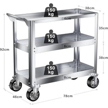 ICEMOB Stainless Steel Utility Cart,Heavy Duty Tool Cart on Wheels,1100Lbs Commercial Rolling Tool Cart,3-Tier Mobile Service Cart,Storage Cart for Kitchen,Garage