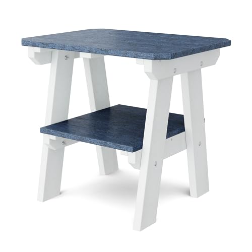 Wildridge Heritage Two-Tier End Table, Patriot Blue and White - Outdoor Weather Resistant Recycled Plastic Furniture for Patio