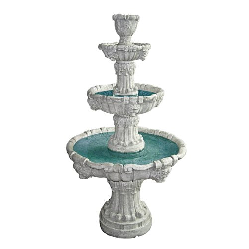 Water Fountain - Nearly 5 Foot Tall Medici Lion Four Tier Garden Decor Fountain: Antique Stone Finish - Outdoor Water Feature