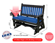 5 FT Blue Amish-Made Porch Glider – 1000 lb Heavy-Duty Poly Lumber wood Mission Bench – USA Crafted HDPE Outdoor Seating Furniture - Stainless Steel Hardware – Smooth, Quiet Glide - CupHolders