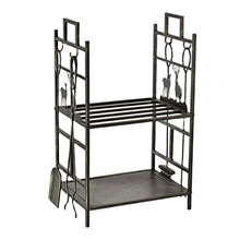 DJVHSRI Double Layer Firewood Storage Rack Large Capacity Fireplace Wood Stand with 4 Tool Set - Wrought Iron Firewood Holder,