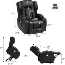 HTERWQEA Black Power Lift Recliner with Massage Heating & USB Ports