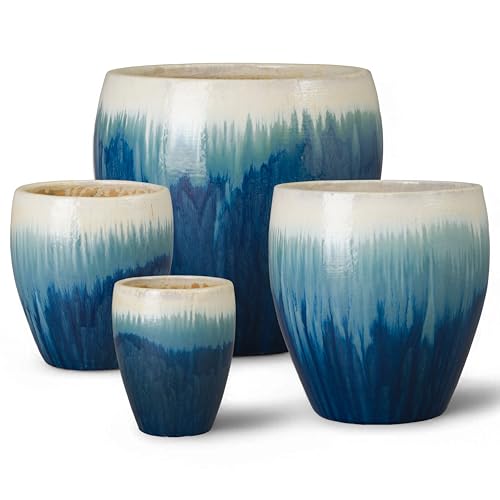 Emissary Set of 4 Blue Snow Round Stoneware Planters (13in, 16in, 19in, 23.5in)