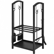 DFTDFYXY Firewood Rack with 4-Pcs Fireplace Tools Set, Heavy-Duty Steel
