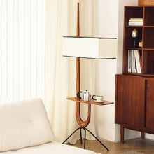 ZHONGCHENGWU Floor Lamp Modern Wood Floor Lamp with Side Table,Living Room Standing Light with Shelves