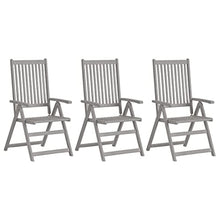 KKgypkn Garden Chair Set of 3 Grey Solid Acacia Wood Foldable Reclining Chairs with Adjustable Backrest for Outdoor Patio and Balcony Seating