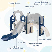KOZYSFLER 8-in-1 Toddler Slide and Swing Set with Basketball Hoop Grey/Blue/White