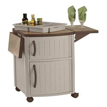 Suncast 2 Pack Outdoor Patio Grill Prep Station Cart with 2 Storage Cabinets, Light Taupe/Mocha