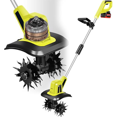 Portable Soil Tiller Rotavator, for 20v Max Battery,Electric Powerful Soil Cultivator for Lawn,25cm Working Width, 22cm Tilling Depth, Weed Removal, for Garden, Vegetable