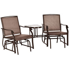 Double Glider Rocking Chair with Table for Porch, Garden, Backyard, 2 Seater Outdoor Swing Loveseat, Coffee Brown