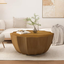 35" Indoor Round Coffee Table, Waterproof Coffee Table Modern MgO Cement Design End Tables for Living Room, Outdoor Patio Coffee Tables for Garden, Backyard, Balcony, Wood
