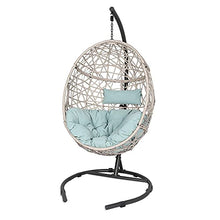 Iwicker Outdoor Rattan Egg Hanging Swing Chair with Cushions and Stand (Blue)