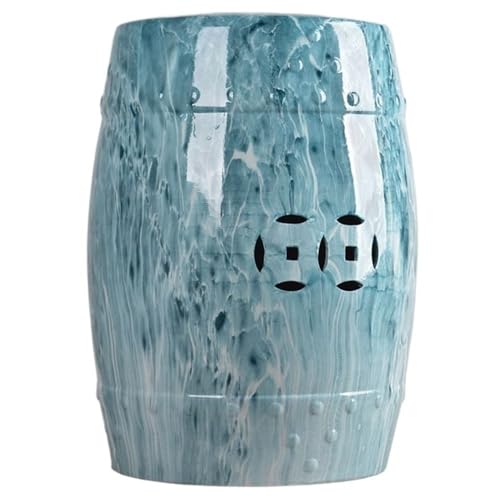 LINKIO Garden Stool Chinese Ceramic Stool Drum Stool Side Table Seating Pier Decorative Chair Marble Pattern Dressing Shoeshine Round Stool Ottomans(B)