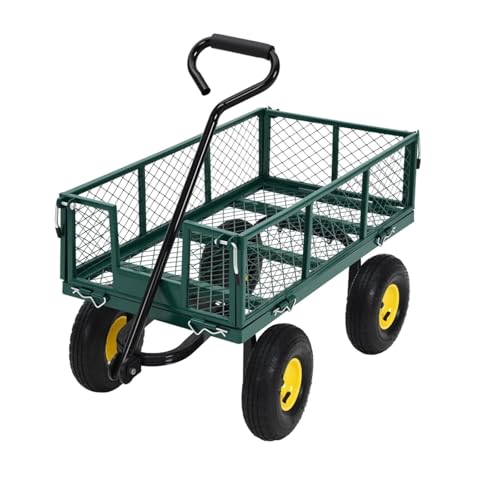 Heavy Duty Garden Cart Mesh Utility Wheelbarrow Garden Dump Cart with Removable Sides, for Lawn Camping Farm