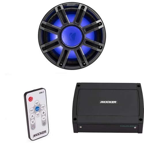 KICKER MWF 12-Inch Premium Marine Subwoofer & 48KXMA4002 Marine Amp Bundle with LED Remote