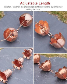 WhamtL Copper Rain Chain for Heavy Rain, Flower Cups Rain Catcher Chain Rainwater Diverter, Outdoor Garden Decor Water Catcher Gutter Downspout(Style2,7.5m (24.6ft))