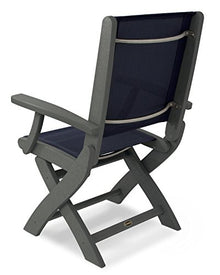 Polywood® Coastal Folding Chair in Slate Grey/Navy Blue Sling