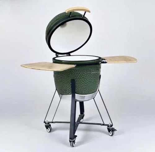 21 Inch Outdoor Egg Shape Ceramic BBQ Grill, Round Charcoal Grill for Patio Garden Backyard(Green)