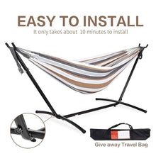 TJYBD Ultimate Comfort Double Hammock with SpaceSaving Steel Stand Heavy Duty Weatherproof and Portable Perfect for Outdoor Patios Gardens Travel (Coffee), 02486
