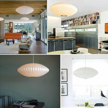 zhongheng Italian Simplicity Style Silkworm Cocoon Pendant Light Post Modern Single Head Lantern Flat Shape Lamp White for Caffe House Dining Room Showroom Hollow Hanging Luminaire(23.6in)