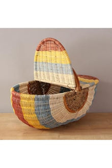 Bohemian Large Multicolored Picnic Basket, Brunch Basket - 20 x 14 x 15 inches (Handle Included) - Rattan Woven Storage Tote - Multicolor