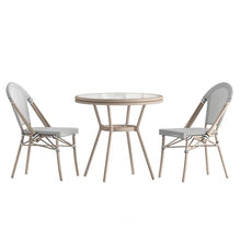 Flash Furniture Marseille Indoor/Outdoor Bistro Set - Tempered Glass Table & 2 Chairs - Black & White Textilene/Light Natural Frame