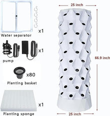 FLTRGO 80 Pots Hydroponics Tower Set Hydroponic Growing System Hydroponic Growing Kit for Indoor Outdoor with Hydrating Pump Timer Adapter