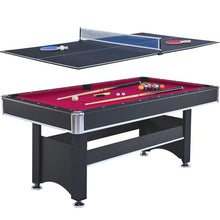 Yoptote 6ft Mid-Size Pool Table with Table Tennis Top and Accessories Black+Red
