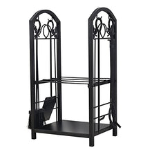 WXPWAMZ Double Decker Firewood Log Rack With Fireplace Tools Sets, Black Stand Alone Wood Holder, For Patio Backyard Indoor Outdoor