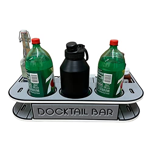Docktail Butler Boat Table Caddy Organizer with Rod Holder Mount Storm Gray over Black