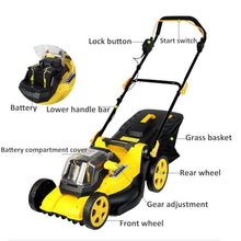 NJDQFA Electric Mower Cordless,Battery Operated Lawn Mower with 6 Adjustable Height 45L Collection Bag,80-Min Runtime Cordless Mower Brushless Motor