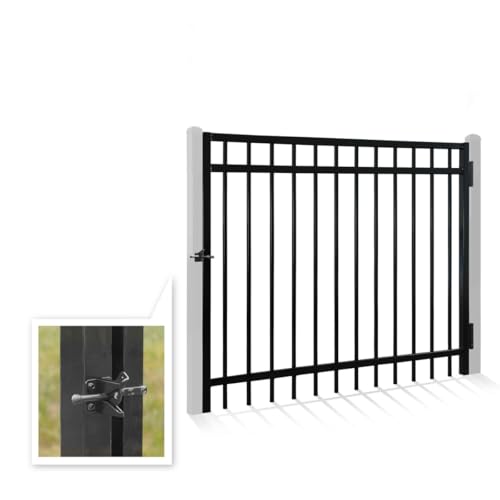 Fencer Wire Heavy Duty Flat Top Fence Gate, 4FT Height x 5FT Width Outdoor Fence Gate, Outdoor Anti-Rust Metal Steel Gate for Fencing Barrier, Decorative Garden Gate with Gate Lock