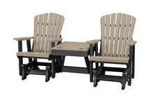 DutchCrafters Slat Fan Back Double Poly Adirondack Glider Outdoor Patio Chairs Black & Weatherwood