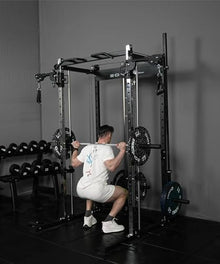EonfitOmni Smith Machine Power Cage Multifunctional Squat Rack with Smith Bar, Pulley System for Strength Training Equipment 1000lbs Red3