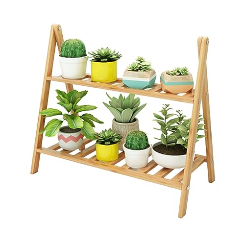 MIIKHI Bamboo Small Flower Stand Table Top Flowerpot Stand Outdoor Plant Rack Flower Pot Holders for Outside Indoor Planters Flower Display Stand Wood
