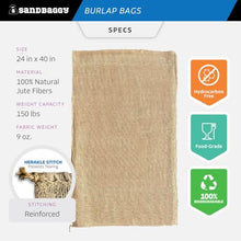 Sandbaggy - Large Burlap Bags 24" x 40" - Potato Sack Race Bags for Kids & Adults - Premium Quality Jute for Vegetables - Bad Weather/Frost Protection - Food Grade (Pack of 100)