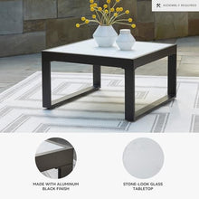 Signature Design by Ashley Beachloft Casual Glass Tabletop Outdoor Coffee Table with Sled Base, Gray & Black