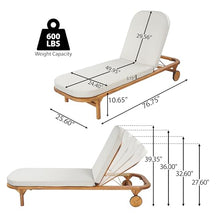 Christopher Knight Home Yeon Set of 2 Acacia Wood Chaise Lounge Chair Outdoor with Wooden Wheels, Adjustable Backrest Sun Lounger Recliner, Patio Outdoor Chaise Lounge with Cushion, Teak + Beige