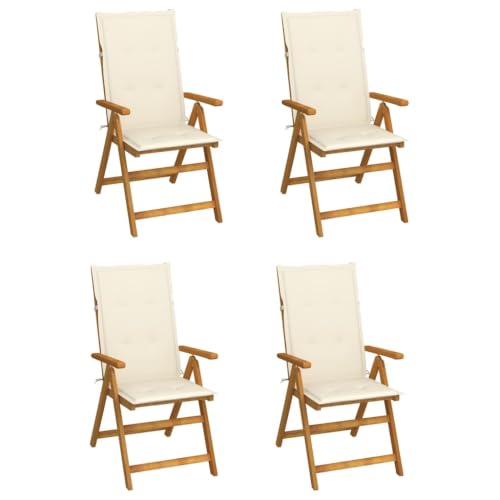 fsahslih 4 Pcs Wooden Patio Reclining Chairs with Cushions Set