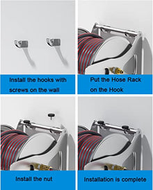 FKTHYO Wall Mounted Water Hose Reel with Garden Hose, Hand Crank Retractable Stainless Steel Hose Reel Swivel Bracket Hose Storage Holder with 9 Pattern Hose Nozzle and Hose Connector (30M Hose)