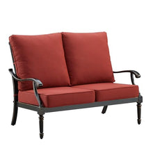 Oakland Living Black Aluminum Patio Deep Seating Outdoor Two Seater Loveseat with Red Cushions