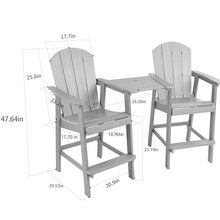 WEALTHKING Outdoor Adirondack Bar Chair Set with Connecting Table, HIPS Patio Lounge Seating for Backyard Deck Porch Garden Poolside, High Back Slatted Counter Height Seats with Wide Armrests (White)