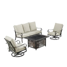 Oakland Living Black Aluminum Patio Fire Table Set with Deep Seating Sofa, Two Club Chairs and Wind Blocker