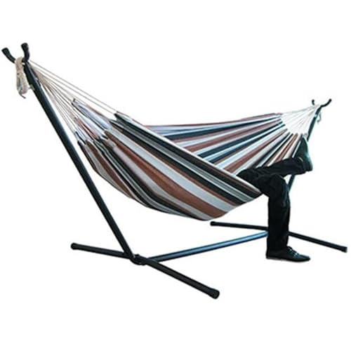 BIOMICE Hangmat Double Hammock with Space Saving Steel Stand Included 2 Person Heavy Duty Outside Garden Yard Outdoor Buiten Hammock(E)